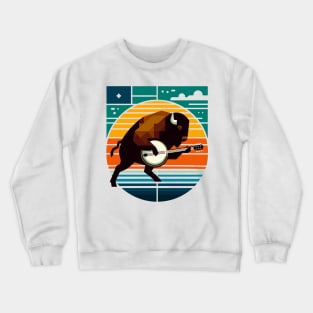 Banjo Bison Sunset Mid-Century Modern Crewneck Sweatshirt